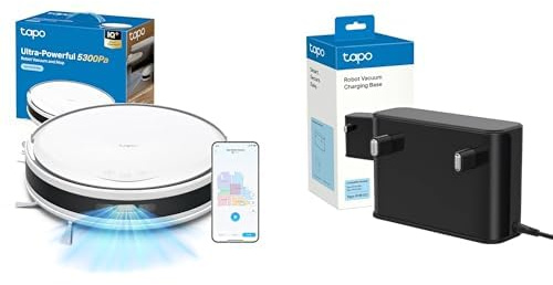 Tapo RV20 Max White Robot Aspirapolvere Lavapavimenti con Mappatura + Tapo RVB102 Base di Ricarica, Adatto per case a più piani