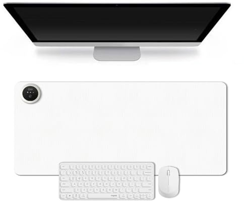 Winter Mouse Pad Heating Desk Pad, Hand Foot Warmer with 3 Levels Heating and 3 Hours Auto Shut, 31.5”×13” Waterproof PU Leather Warmer Keyboard Mat for Gaming Laptop Office Home (White)