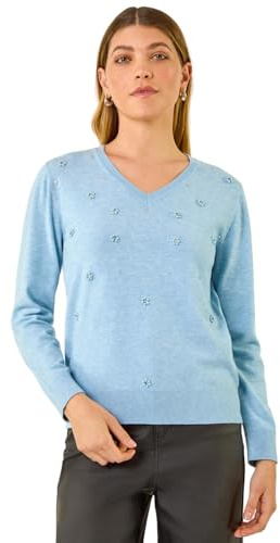 Roman Sparkly Jumper for Women UK - Ladies Sweater Smart Casual Lightweight V Neck Knitwear Knitted Knit Top Winter Office Work Shiny Glitter Party Going Out Sequin