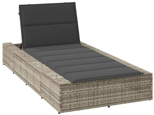 QUAHEAS Sonnenliege mit schwebender Auflage Hellgrau Poly Rattan, verstellbar, 210x100 cm, für Garten, Pool, Terrasse, langlebiges Outdoor Lounging