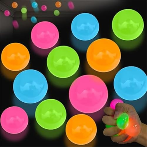 Glorbs Balls - Glow in The Dark That Stick Balls, Glowing Sticky Ball, Dream Balls Stick to The Ceiling, Glow in The Dark Stress Balls That Stick, for Stress Relieving & Decoration, Party (12 Pcs)