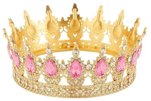 Geburtstagskrone für Torte & Mädchen, Prinzessin Krone mit 4 Cake Toppern - Birthday Queen Tortendeko Set aus Kristall für Geburtstagsparty (Golden pink)