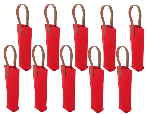 VALICLUD Lot de 10 Paquet à Bouteille en Feutre Rouge 30 X 9 Cm avec Poignée, Paquet de Transport Réutilisable pour Vin, Whisky et Bière, pour Festivals, Fêtes et Présents Élégants