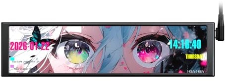 A.JAZZ Pantalla LCD IPS de 9,2 pulgadas: pantalla a color real de 1920 x 464 HD, ángulo de visión ultra ancho de 178°, caja de metal, pantalla secundaria alimentada por USB para estadísticas de PC y