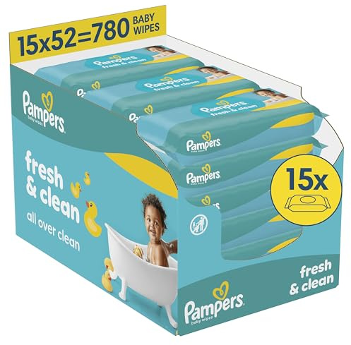 Pampers Fresh Clean Baby Wipes, 780 Count | Helps Restore Natural Skin pH, Gentler Than Cotton Wool & Water, Approved by Skin Health Alliance Dermatologists