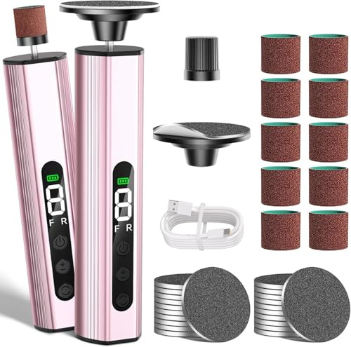 2 in 1 Elektrischer Hornhautentferner für Professionelle Maniküre und Pediküre, 9 Geschwindigkeiten & LED Display, Hornhaut entfernen, Rosa