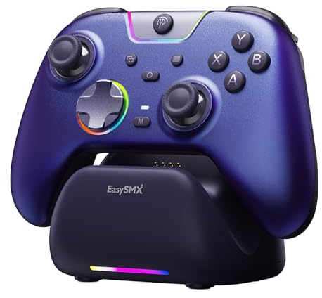 AKNES EasySMX X05Pro Mando para PC/Switch/Android/iOS(Morado) | Botones Silenciosos, Hall Joysticks, Gatillos Hall de Doble Etapa, 2 Botones Programables, Frecuencia de Sondeo 1000Hz
