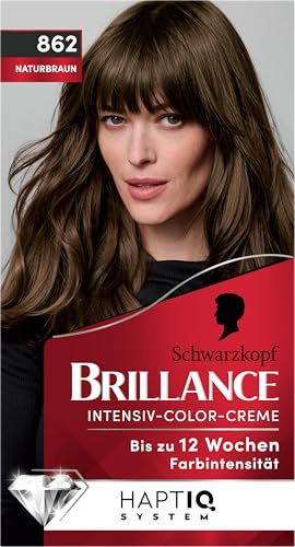 Schwarzkopf Brillance Intensiv-Color-Creme 862 Naturbraun (170 ml) | Permanente Haarfarbe mit 100 % Grauabdeckung, Coloration mit pflegendem Biotin-Komplex für bis zu 12 Wochen Farbintensität