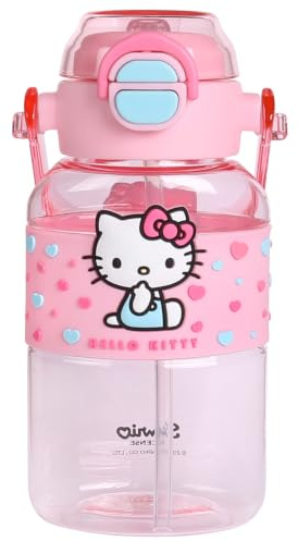 Water Bottle with a Mouthpiece and Handle for Girls, Transparent, Bottle with a Straw 650 ml (Pink)