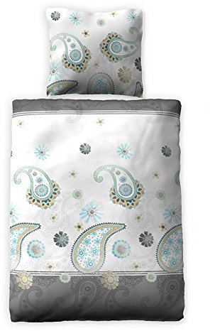 jilda-tex Satin-Bettwäsche Mandala-Grau 100% Baumwolle (135x200 cm)