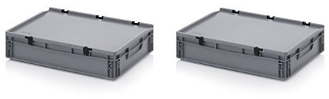 Auer Packaging 2x Eurobehälter-Eurobox 60 x 40 x 13,5 cm mit Scharnierdeckel inkl. gratis Zollstock 2er Set