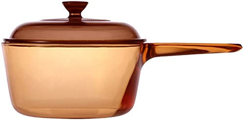 Corning Vintage Visions Visionware 1.5L Sauce Pan Pot W/Lid 1.59 Quart Amber