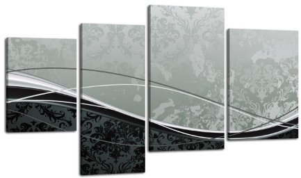 Leinwandbild Eleganter Schwung LW254 Wandbild, Bild auf Leinwand, 4 Teile, 180x115cm, Kunstdruck Canvas, XXL Bilder, Keilrahmenbild, fertig aufgespannt, Bild, Holzrahmen, Klassik, Elegant, Grau