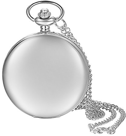 Lancardo liscia di metallo quadrante bianco arabo 24h militare marcatori moderno orologio da tasca con catena Regalo Perfetto