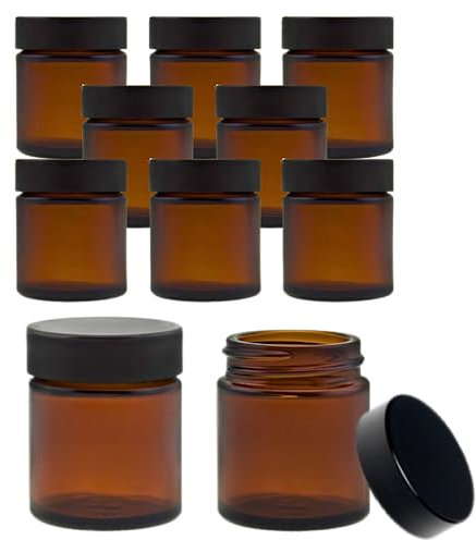 Viva- Utensilios de hogar – Pequeños tarros de Cristal (10 tarros de 30 ml/Tarro para pomada/Tarro para Crema de Cristal marrón. Incluye Etiquetas.