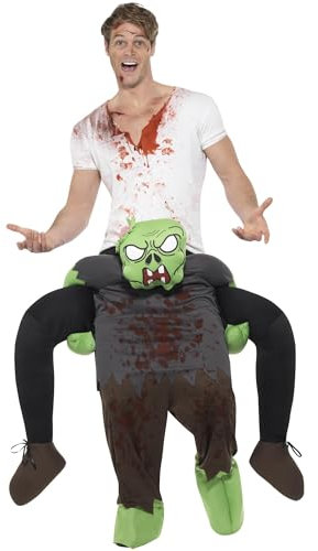 Smiffys Piggyback Zombie Costume, Green & Grey One Piece Suit with Mock Legs, Halloween Zombie Alley Fancy Dress, Zombie Dress Up Costumes