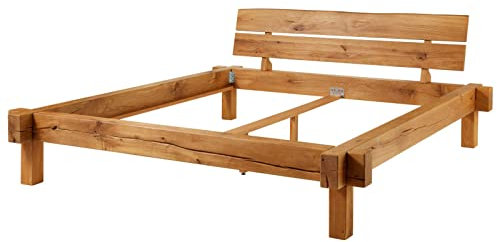 MASSIVMOEBEL24.DE | JANGALI massives Bett - Natur geölt | Wildeiche | Balkenbett | mit Beinen | 180x200x85 | Massivholzbett Doppelbett