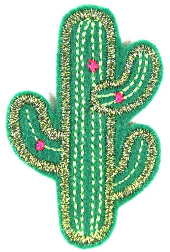 Kaktus glitzer Bügelbild Accessoire Kakteen 6,2 x 4,1 cm Patch Flicken zum aufbügeln Bügelflicken metallic Aufnäher und Applikation für Erwachsene schlicht und edel gestickt