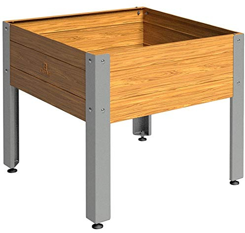 Suinga Pflanztisch aus verzinktem Stahl mit Holzoptik. Länge 72 cm x Breite 72 cm x Höhe 65 cm. Modell Amsterdam hergestellt mit Produkten Kapazität für 134 Liter Substrat oder Dünger.
