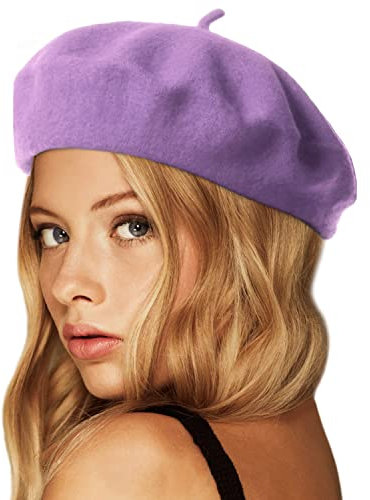 Wheebo Wool Beret Hat,Solid Color French Style Winter Warm Cap for Women Girls Lady -Lilac- One Size