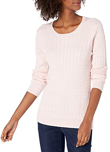 Amazon Essentials Pull Torsadé Léger À Col Rond Et Manches Longues (Disponible en Grande Taille) Femme, Rose Clair, S