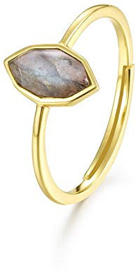 KnSam Partnerringe Frauen 925 Sterling Silber Vergoldet 9 K Gelb Gold Solitär mit Labradorit Gold Ring Verstellbar Geeignet Für Jede Größe