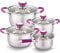 gridinlux® | Batería de Cocina 8 piezas Hannover | Acero Inox | Inducción Gas Vitro | Ollas y Tapas Vidrio Templado | Asas Silicona Morado