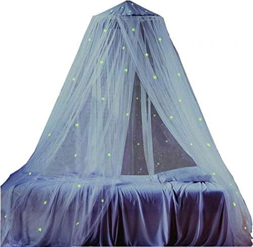 Neue verbesserte runde Kuppel-Bettüberdachung mit DIY leuchtenden Sternen, weißem Moskitonetz mit leuchtenden Sternen, dichter und besserer Qualität für Kinder, Jungen und Mädchen