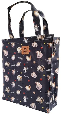 SturdyFoot Einkaufstasche, Büchertasche mit Zwickel, Musiktasche, Tragetasche, wasserfeste Wachstuchtasche, PVC-beschichtete Tasche, Herbsteichel (weiches Wachstuch), 34.5*29*11cm