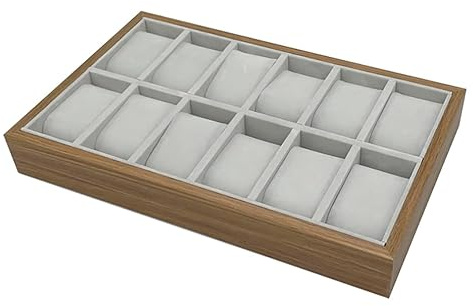 mixed24 Holz Vorlagebrett für 12 Uhren 2x6 Uhrenkoffer Uhrentablett Uhrenpräsentation Uhrenaufbewahrung Uhrenbox Uhrendisplay Vorzeigetablett Vorlagetablett