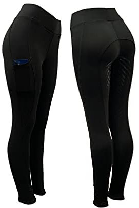 Astile Equestrian Riding Tights Silicon Seat Riding Leggings (Black, UK 12 (30''))