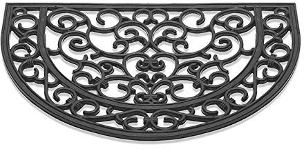CSN Außenmatte Rosette Halbrund 60 x 40 | Gummi Fußmatte mit Anti-Rutsch-Effekt | Indoor/Outdoor Halbkreis Fußabtreter | Elegante Gummimatte fur Haustur