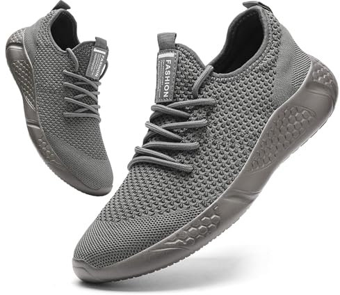 BUBUDENG Herren Laufschuhe Sportschuhe Sneaker Straßenlaufschuhe Turnschuhe Outdoor Leichtgewichts Laufschuhe Freizeit Atmungsaktive Fitness Schuhe,Grau,EU 43