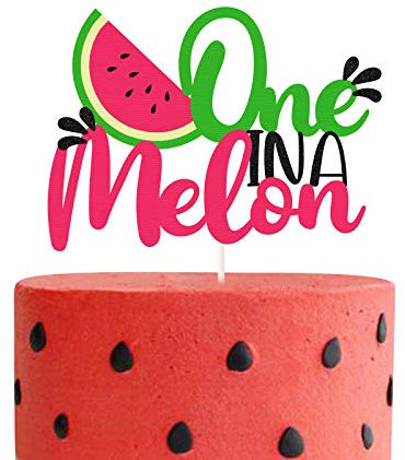 One in a Melon Cake Topper Glitter Watermelon cake Topper Watermelon Themed Kids Party Supplies Decorations for Baby Shower,1st Birthday Party Cake Decor Girl’s Birthday