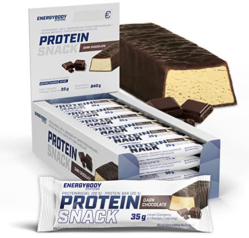 Energybody® Protein Snack Eiweißriegel Energieriegel 24 Stück à 35g [nur 135 kcal pro Riegel] 26% Protein, Vitamine & Kohlenhydrate/Protein Riegel wenig Kalorien, Dark Chocolate