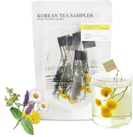 KKOKDAM Blooming Flower Tea Stick Sampler – Loose Leaf Tea Sampler, Fancy Variety Pack, Gift Set from South Korea - Perfect as Unique Gifts for Women - 8 Count