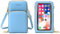 RRANCharltu Sac à Bandoulière pour Téléphone Portable Femmes Sac à Ecran Tactile Cuir PU Pochette Portefeuille Femme Porte Cartes avec Bandoulière et Dragonne (Bleu Clair)
