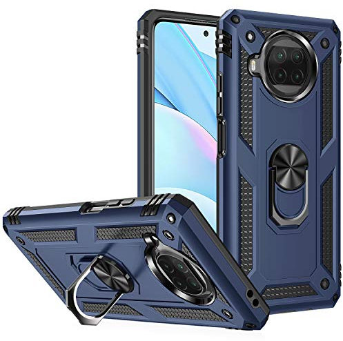 BestST Coque pour Xiaomi MI 10T Lite 5G, + Verre trempé, Étui de Protection Soft TPU + PC, Heavy Duty, Slim Dual Layer Protective Housse Etui Coque avec Support de Bague en métal, Bleu