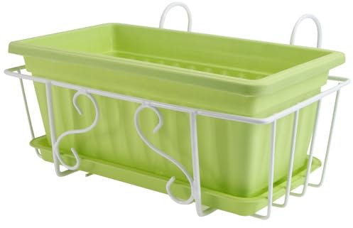 Balcony Hanging Planter Window Boxes Oval Railing Planter Pots for Fence Balcony Window Deck Hanging Basket Green