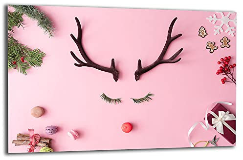 TMK | Herdabdeckplatte 80x52 cm 1-teilig Ceranfeldabdeckung Induktion Herdschutz Spritzschutz Glasplatte Deko Schneidebrett, Pink Hirsch
