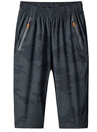 MakingDa Pantaloncini da uomo a 3/4, pantaloni da jogging Capri, casual, sportivi, estivi, con cerniera larga, per palestra, corsa, allenamento, pantaloni corti in vita con elastico sotto il