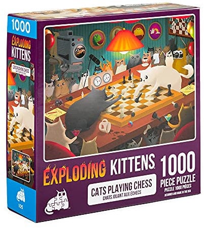 Cats Playing Chess Jigsaw Puzzle by Exploding Kittens - 1000 Pieces Jigsaw Puzzle for Adults, Teens, and Kids - Cat Puzzle, Funny Puzzle, Art Puzzle