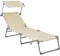 CASARIA® Tumbona con Parasol Jardín Playa Plegable Carga 150Kg 190x60cm Respaldo Reclinable Piscina Ligera Crema