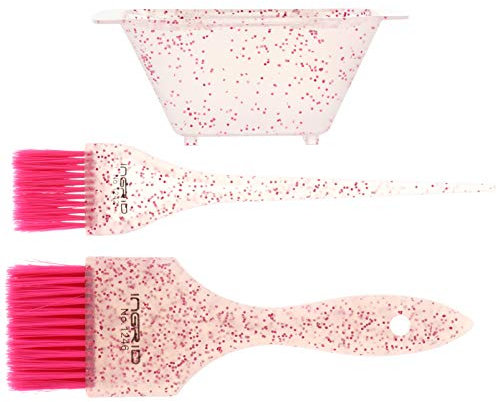 Lurrose Haarfärbemittel Einfärben Kit Haarfarbe Rührschüssel Bürsten Endstückkamm Mini Glitter Brush& Bowl Satz für Heimwerkerfriseurwerkzeugsatz von 3 Rosa Tönung
