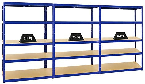 PROREGAL Mega Deal 3er-Set Schwerlastregale Big Elephant 180x120x60cm mit 5 Ebenen Fachlast 250kg Blau