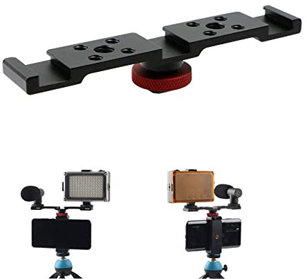 Dual Kamera Blitzschiene Light Bracket - Blitzhalterung Blitz Halterung Blitzschuh mit 1/4 3/8 Zoll Schraubenlöcher für LED Licht Stativ Blitzlicht Blitzlichtmikrofon DSLR,Schwarz
