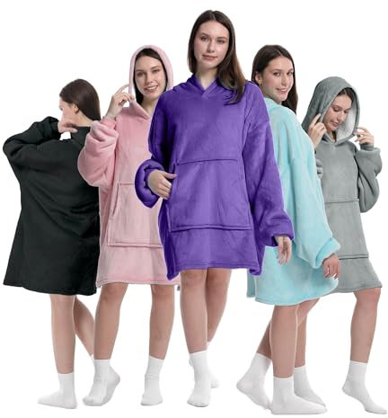 Roe Tenpo Wearable Blanket Hoodie, Oversized Hoodie Women and Men, Thick, Ultra Soft Flannel Sherpa Blanket with Sleeves and Giant Pocket, Purple