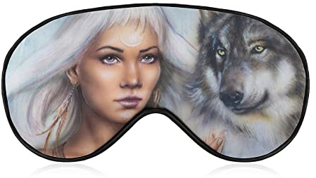 Frauen-Tattoo-Wolf-Gesicht, Schlaf-Augenmaske für Männer, Frauen, Teenager, Kinder, Nachtschlaf-Lidschatten-Abdeckung & Augenbinde, blockiert Licht, weicher Komfort für Reisen, Yoga, Nickerchen