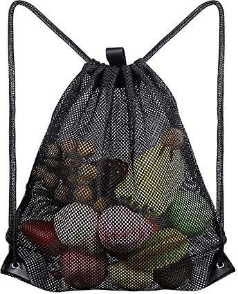 Helweet Kordelzug Turnbeutel, Mesh Strandtasche, Mesh Rucksäcke mit Kordelzug, Netz Balltasche, Gym Sack Rucksack Große Netztasche Fußball Ballnetz für Schwimmen Tauchen Reisen Fitnessstudio