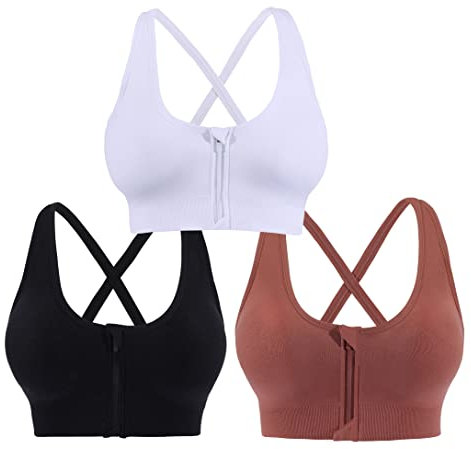 DPZEACA Damen Fitness Sport-BH mit Reißverschluss vorne Bequemer Yoga BH mit abnehmbaren Pads nach Operationen Unterstützung Workout BH, Zip-d04-001, XL